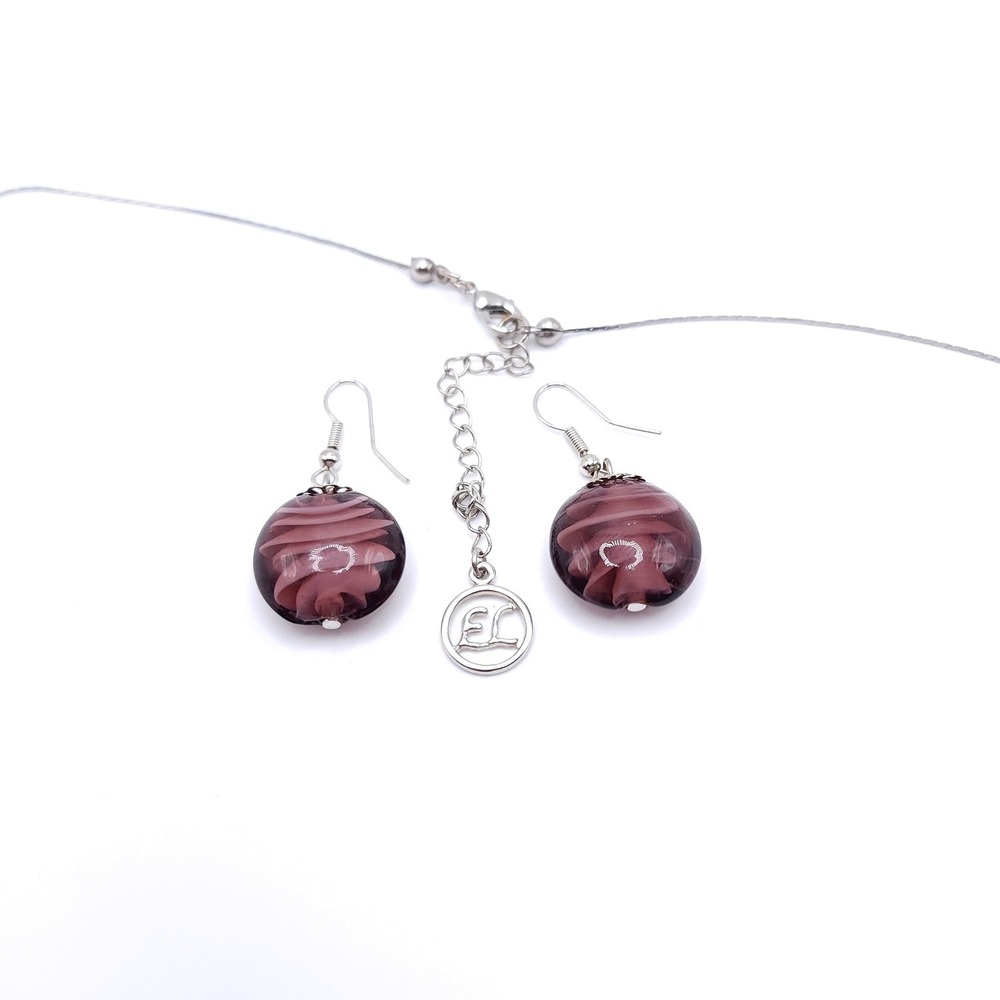 Erica Lyons Purple Glass Bead Necklace Earrings Set 36in - Picture 3 of 7
